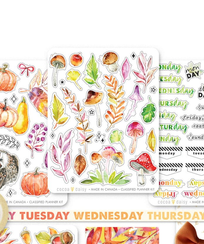 Autumn Whispers "Mushroom & Leaves" Sticker Sheet from the Classified Planner