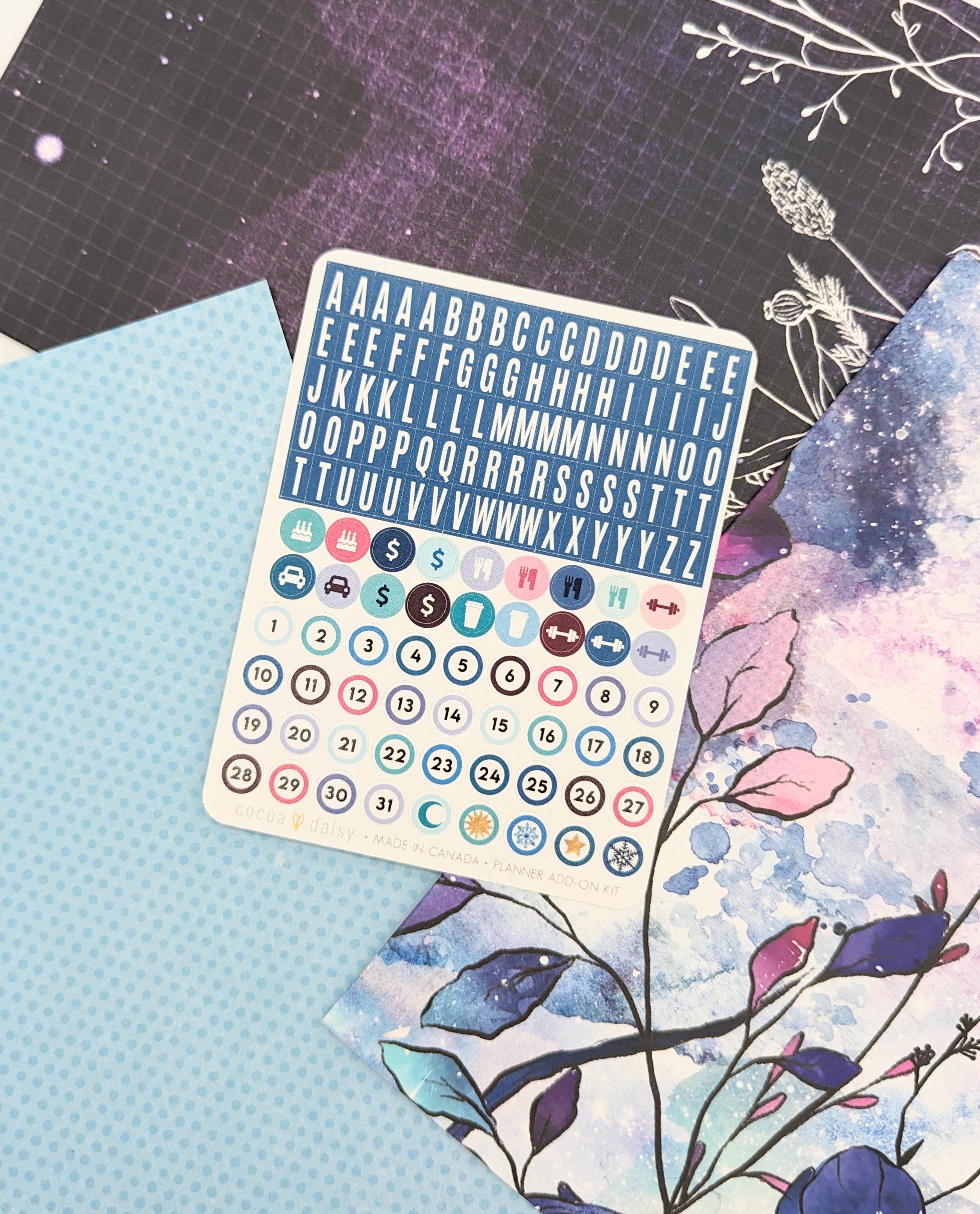 Silent Moon "Alpha & Number" Planner Add On Sticker Sheet - January 2024