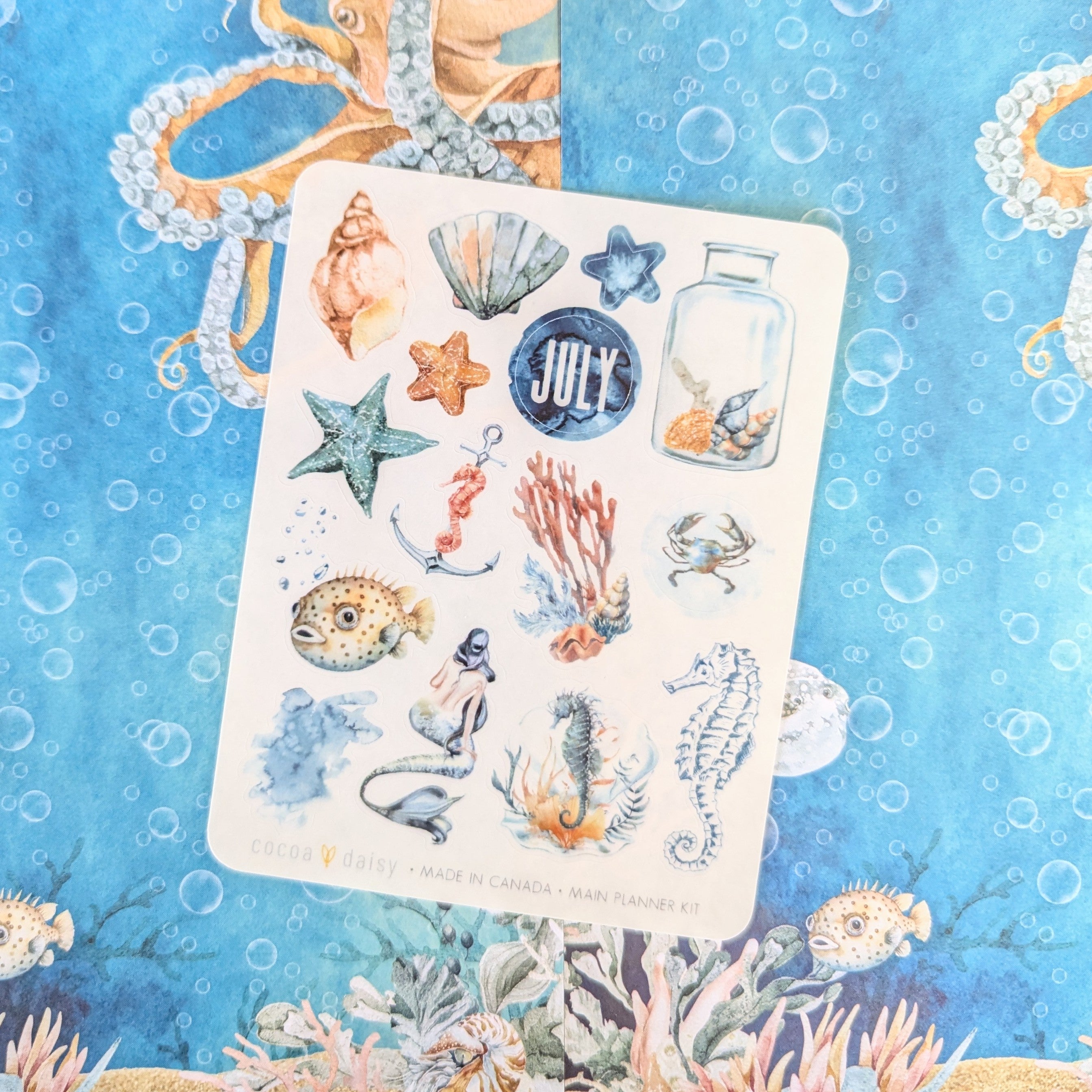 Into The Blue Vellum "Seashell" Planner Kit Sticker - July 2024