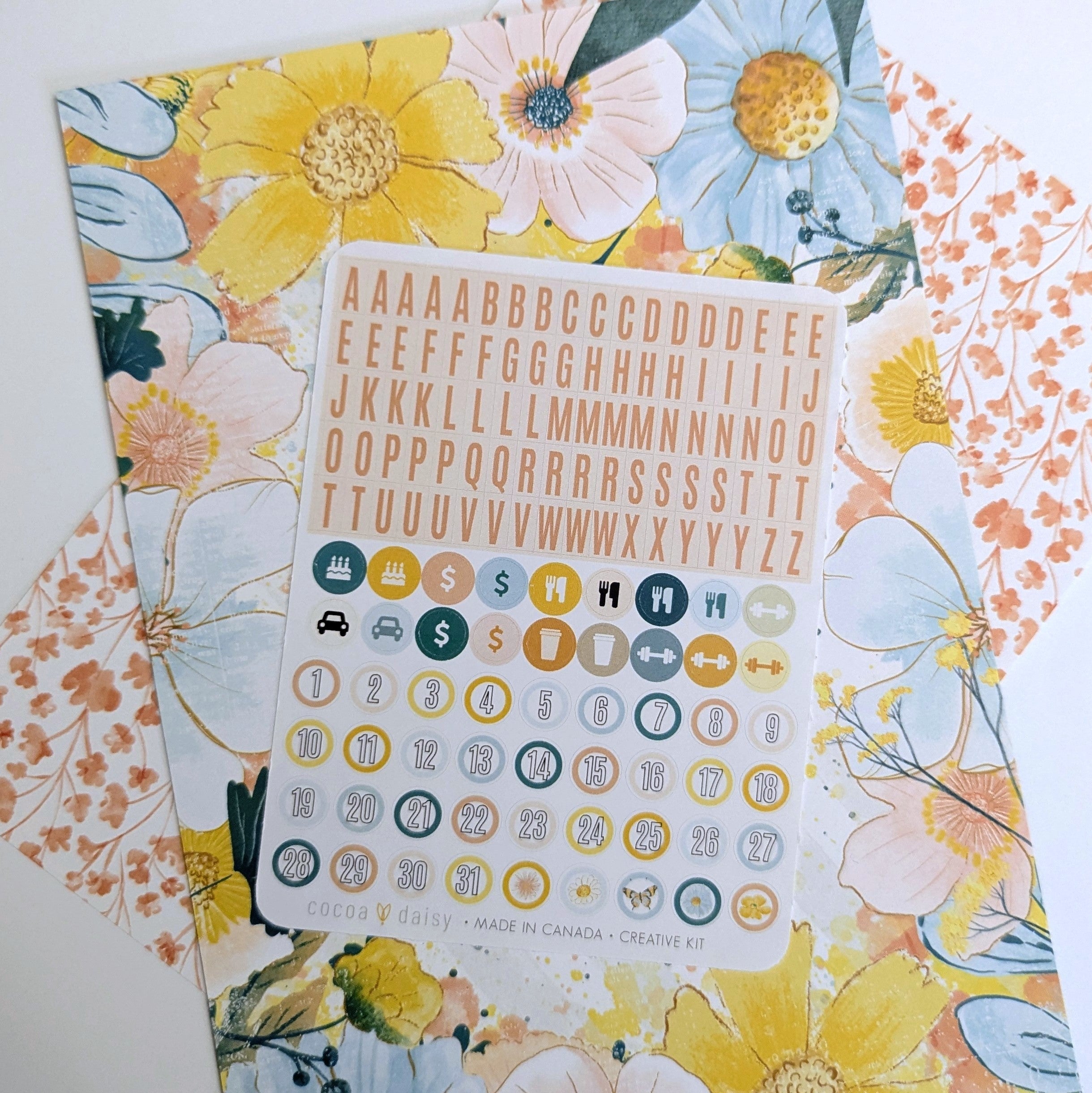 Flourish Alpha and Round Date Sticker Sheet - May 2025