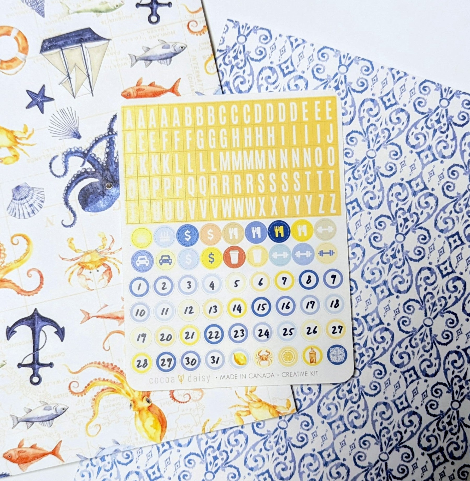 Mediterranean Muse Alpha and Round Date Sticker Sheet - June 2025