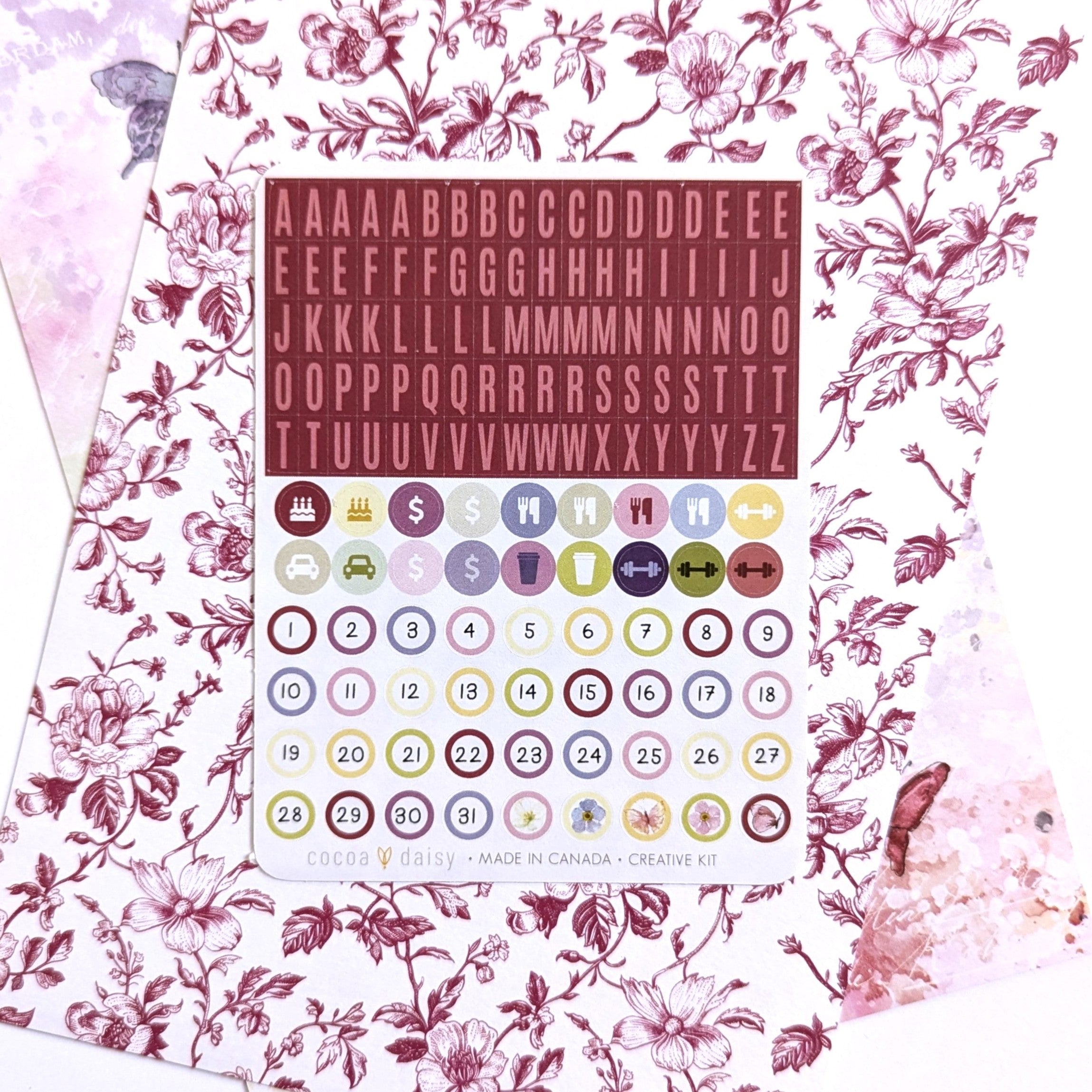 Flutterby Alpha and Round Date Sticker Sheet - August 2025