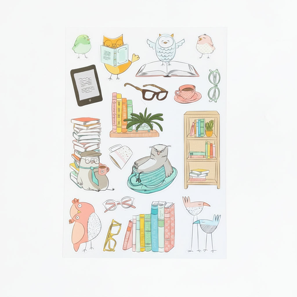 Booked For Spring "Glasses, Birds & Books" Planner Kit PET stickers - April 2026