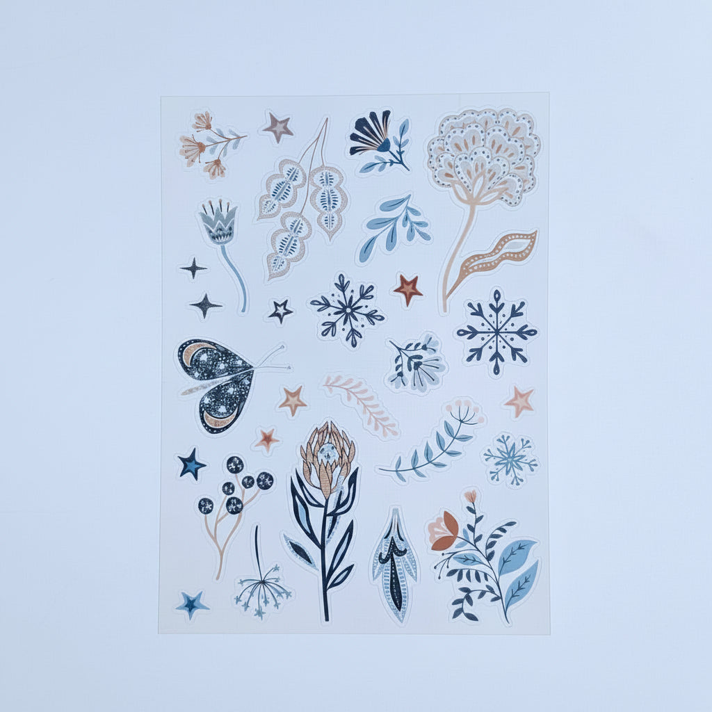 Wisdom & Wonder "Floral & Snowflakes" Stationery Kit PET Stickers - January 2026