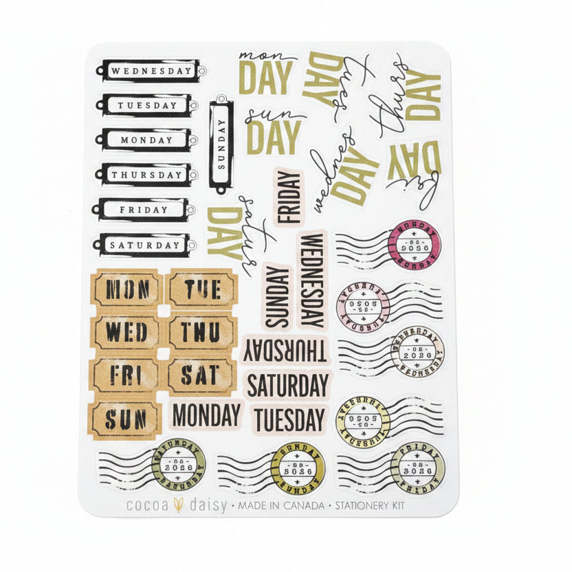 Field Notes & Florals "Day Of The Week" Stationery Kit Sticker Sheet - May 2026