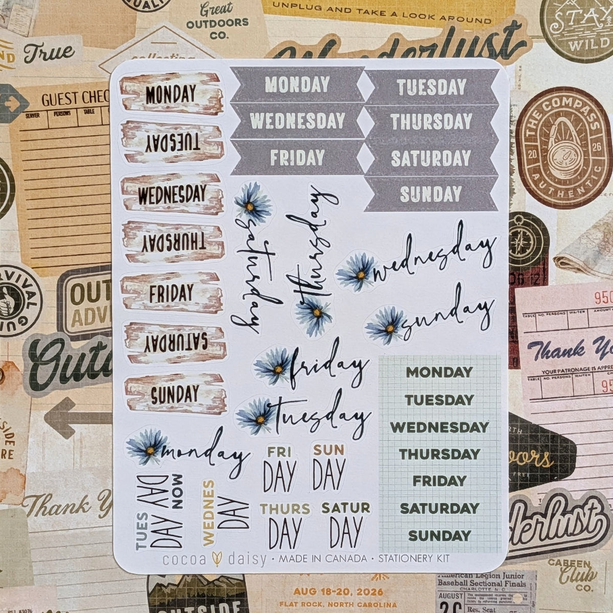 Along The Path "Day Of The Week" Stationery Kit Sticker Sheet - August 2026