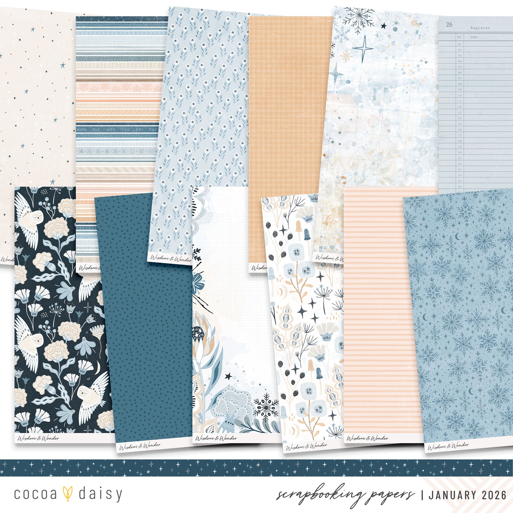 Wisdom And Wonder 12x12 Set of Monthly Papers - January 2026 – Cocoa Daisy