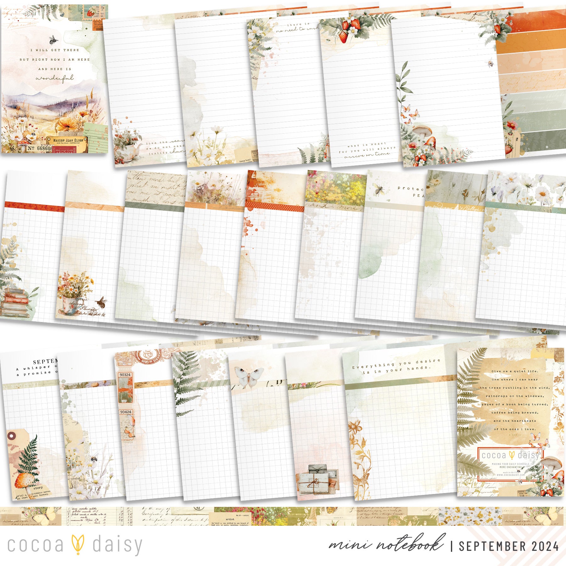 Little Bee Cottage Inserts or notebook Only - Choose your size September 2024