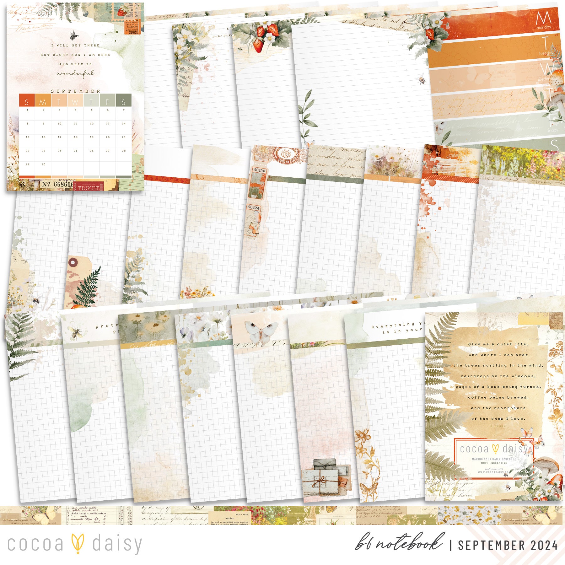 Little Bee Cottage Inserts or notebook Only - Choose your size September 2024