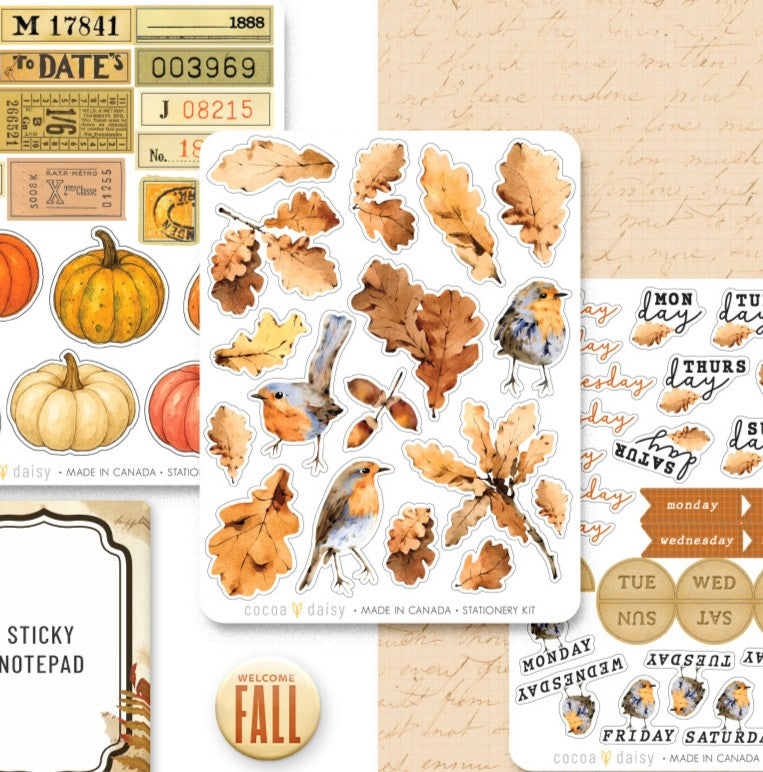 October Glow "Leaves & Birds" Stationery Kit Sticker Sheet - October 2025