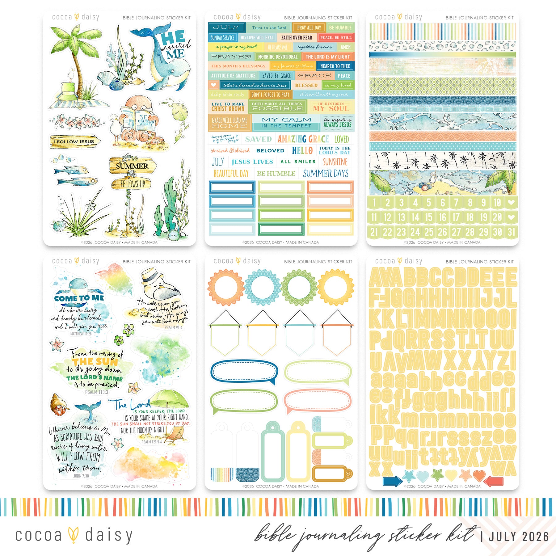 Coconut Cove Bible Journaling Sticker Kit - July 2026