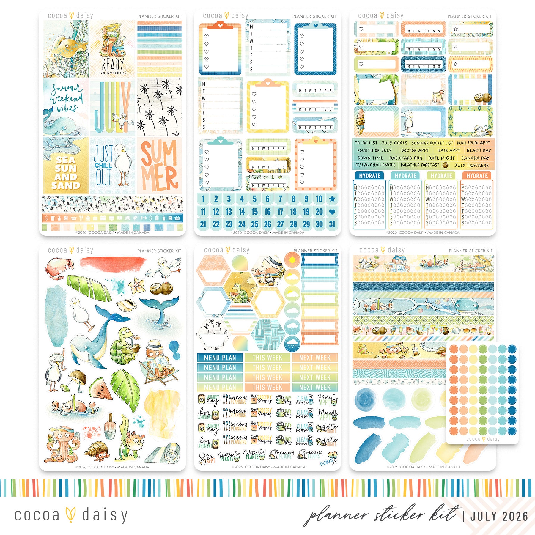 Coconut Cove Planner Stickers - July 2026