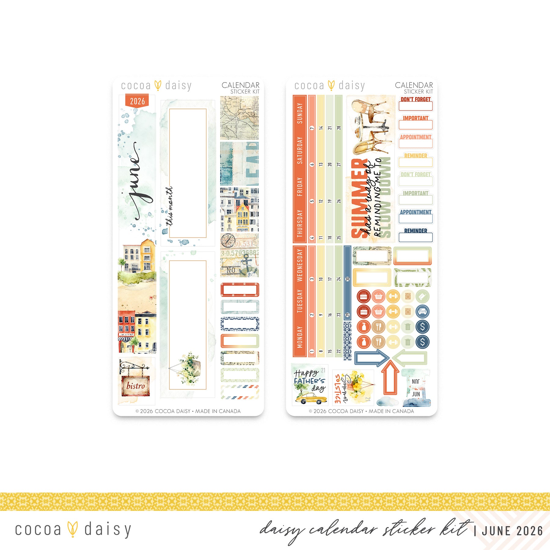 Summer Avenue Calendar Stickers for Daisy Weeks - June 2026