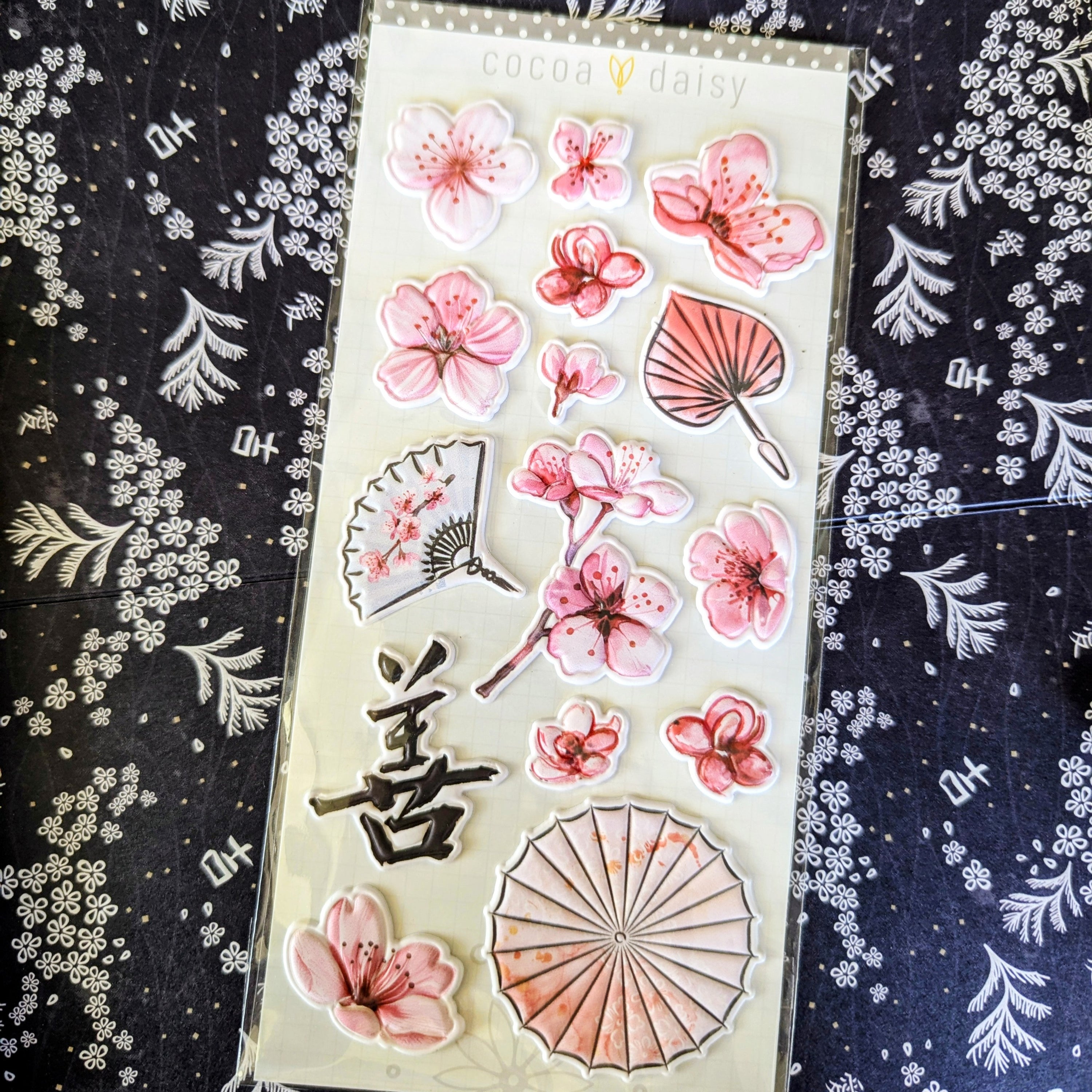 Serenity Embossed Cherry Blossom Puffy Stickers - April 2025