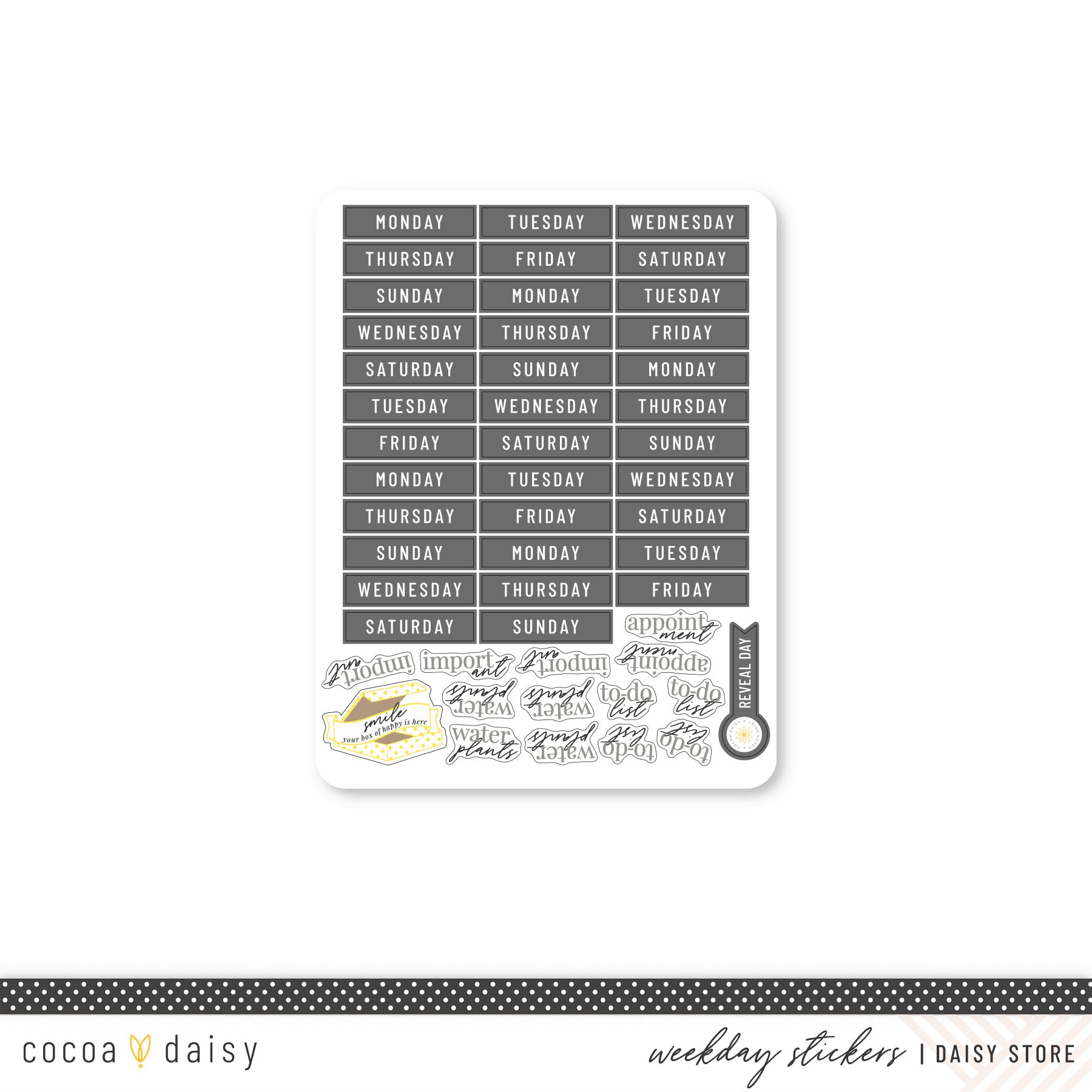 Cocoa Daisy "Weekday/Routine"  Sticker Sheet - Black