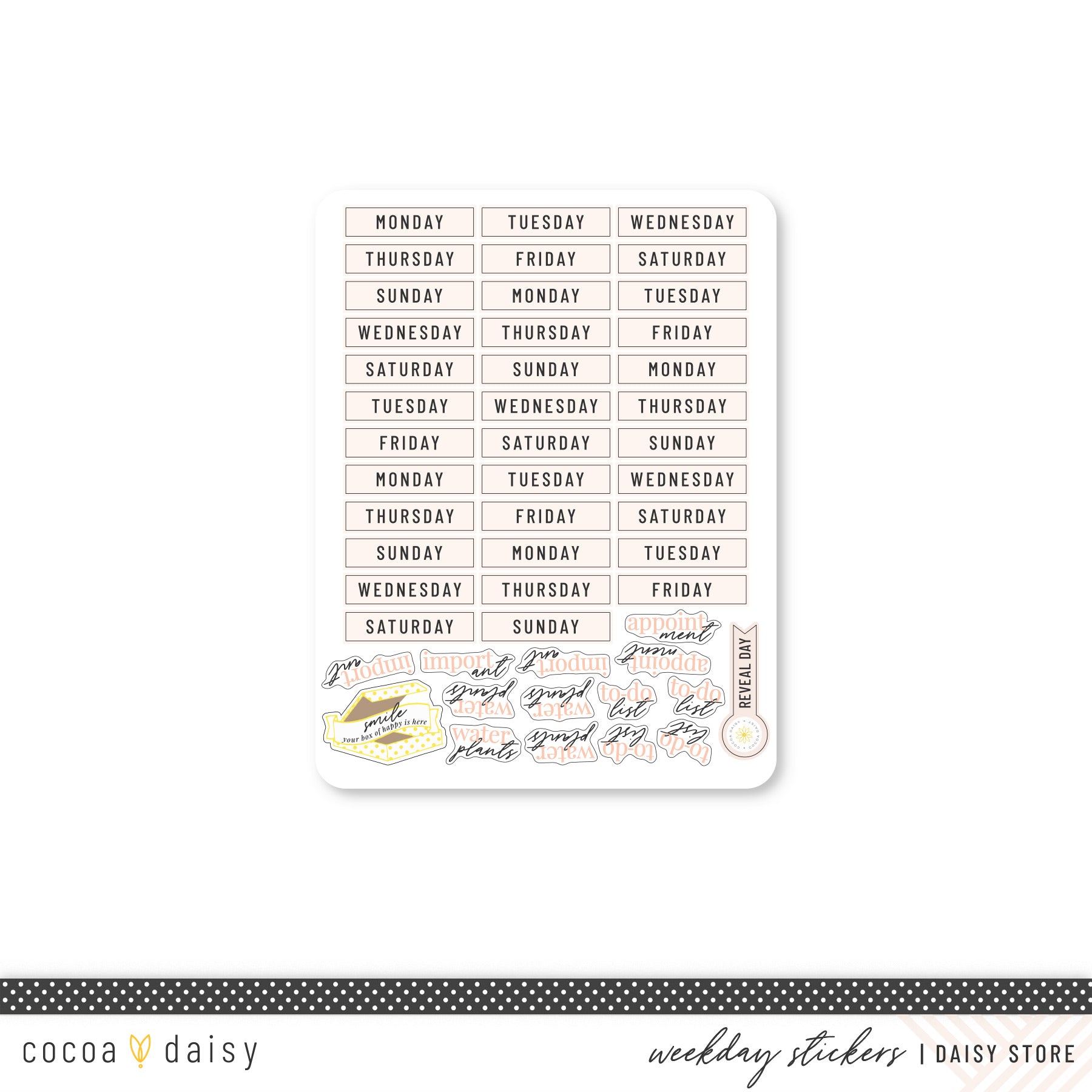 Cocoa Daisy "Weekday/Routine"  Evergreen Sticker Sheet - Blush