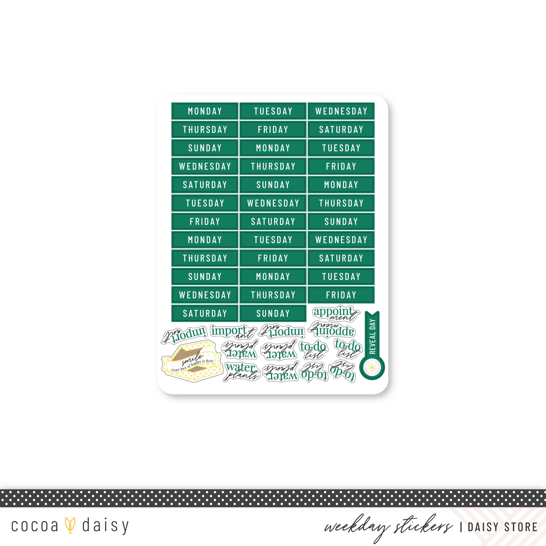 Cocoa Daisy "Weekday/Routine"  Evergreen Sticker Sheet - Green