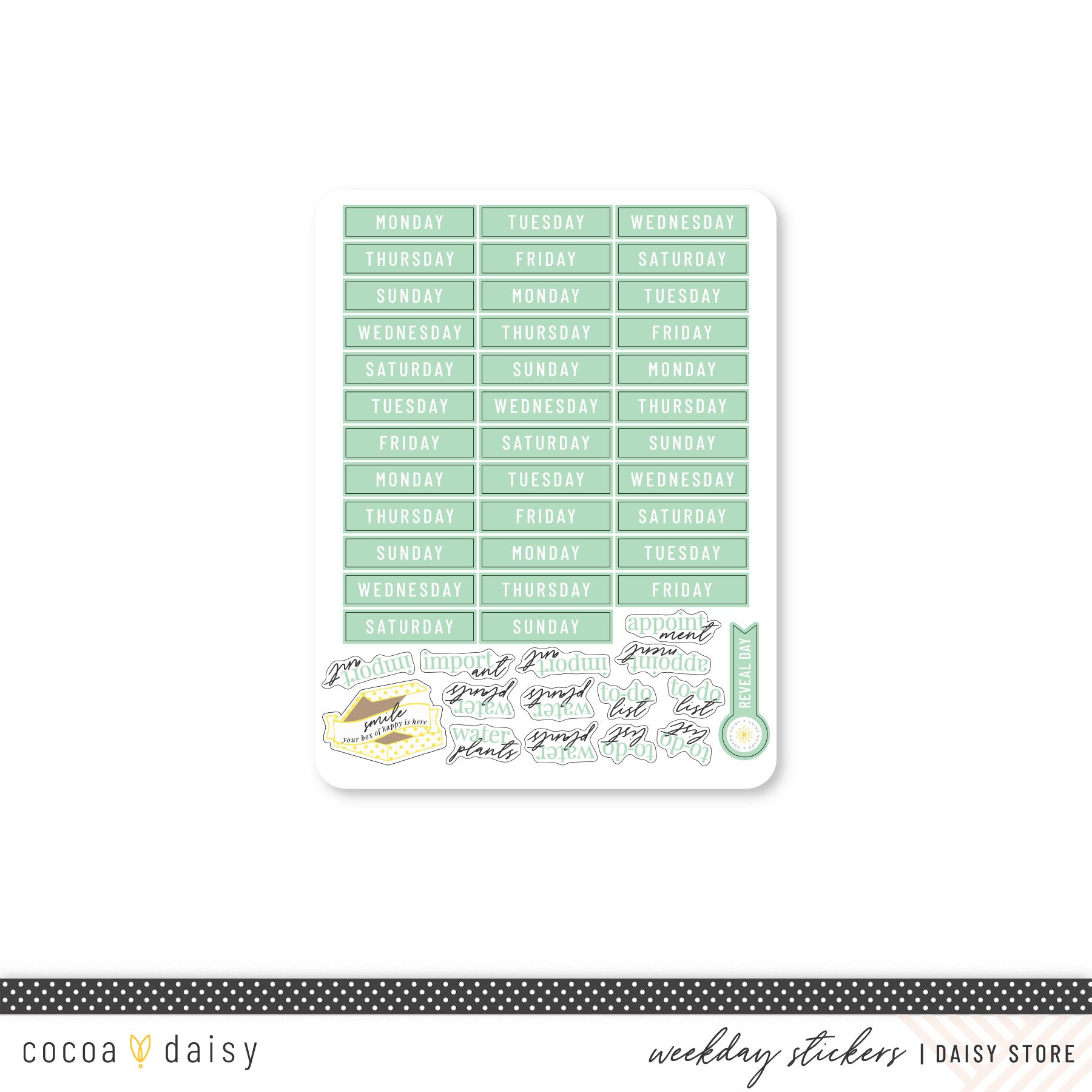 Cocoa Daisy "Weekday/Routine"  Sticker Sheet - Light Green