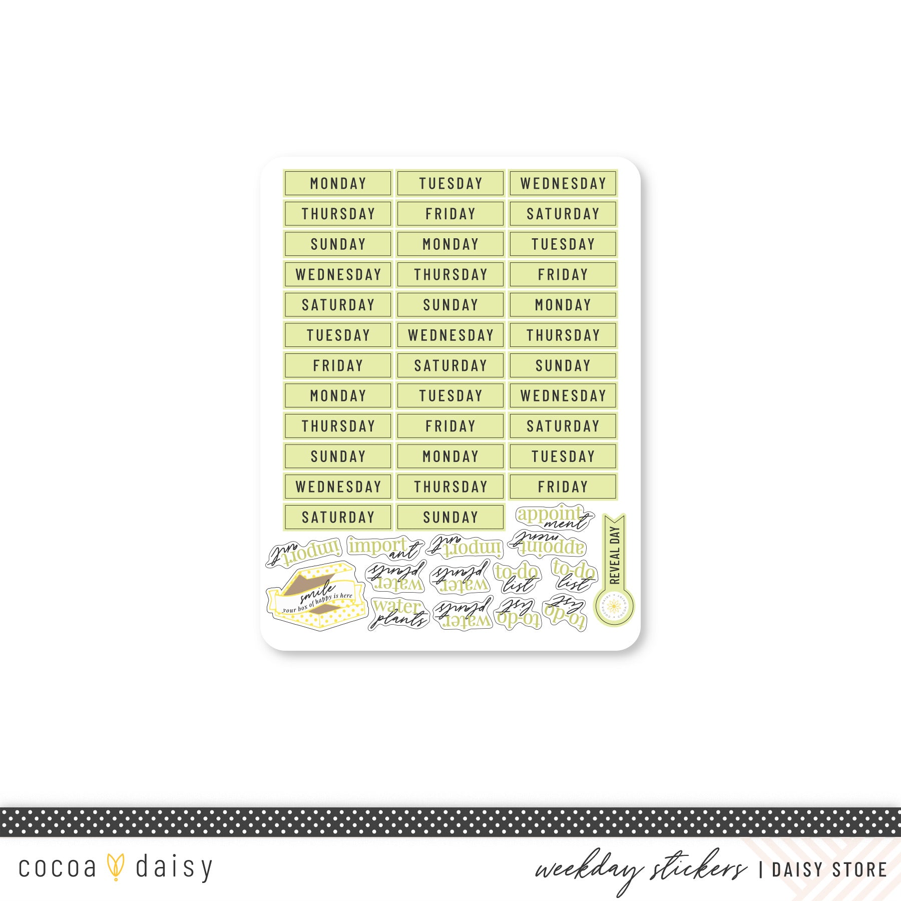 Cocoa Daisy "Weekday/Routine"  Sticker Sheet - Lime