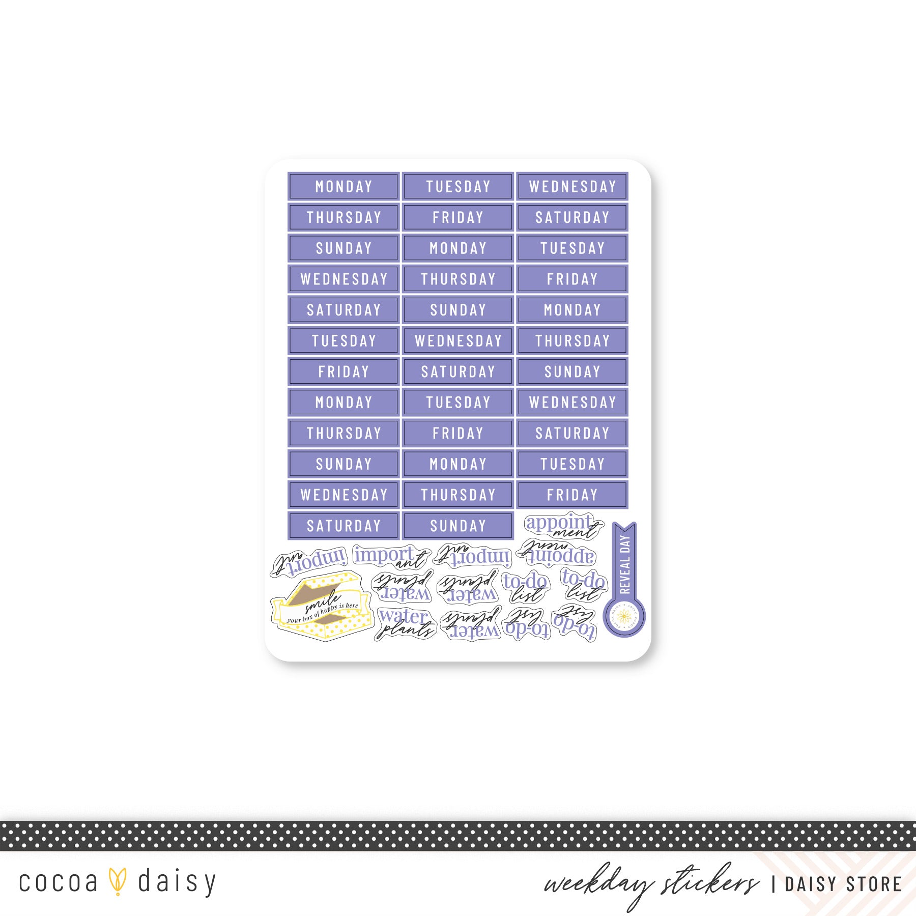 Cocoa Daisy "Weekday/Routine"  Sticker Sheet - Purple
