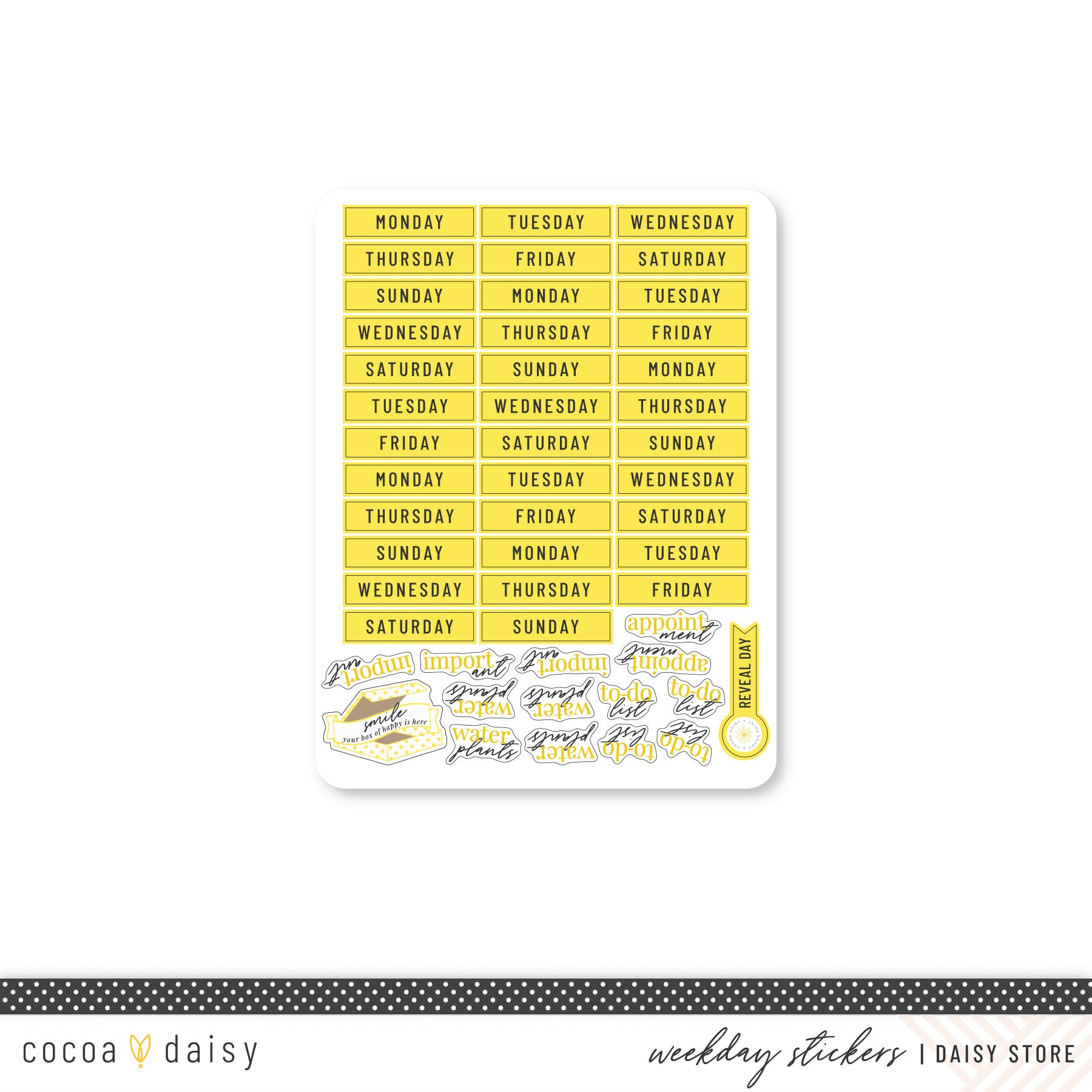 Cocoa Daisy "Weekday/Routine" Sticker Sheet - Yellow