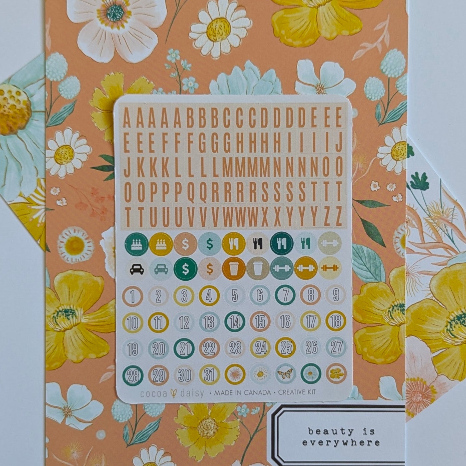 Flourish Alpha and Round Date Sticker Sheet - May 2025