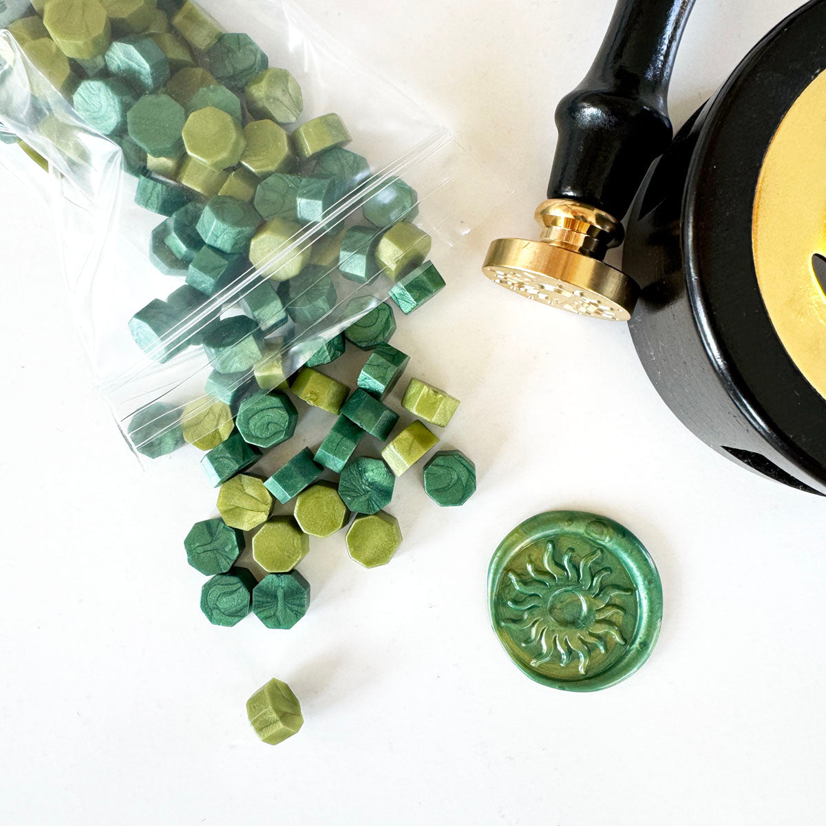 Wax Seal Beads - Light and Dark Green