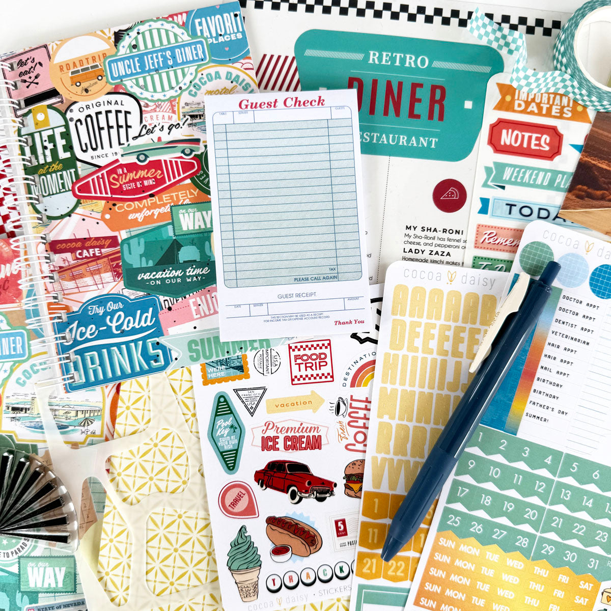 Kokonote Flora Ink Petit 2024 Diary - Two Days Per Page, 4.6"x6.6", With Elastic Closure & Stickers