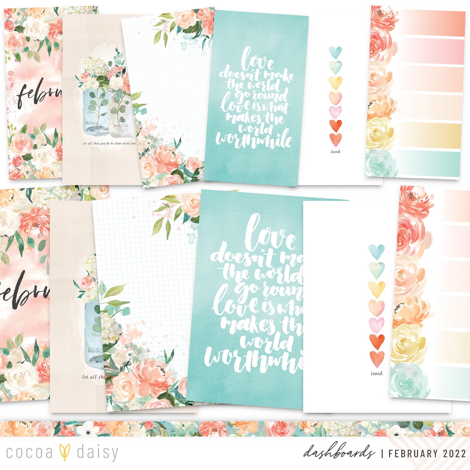 Elegance Blooms Day Planner Dashboards February 2022