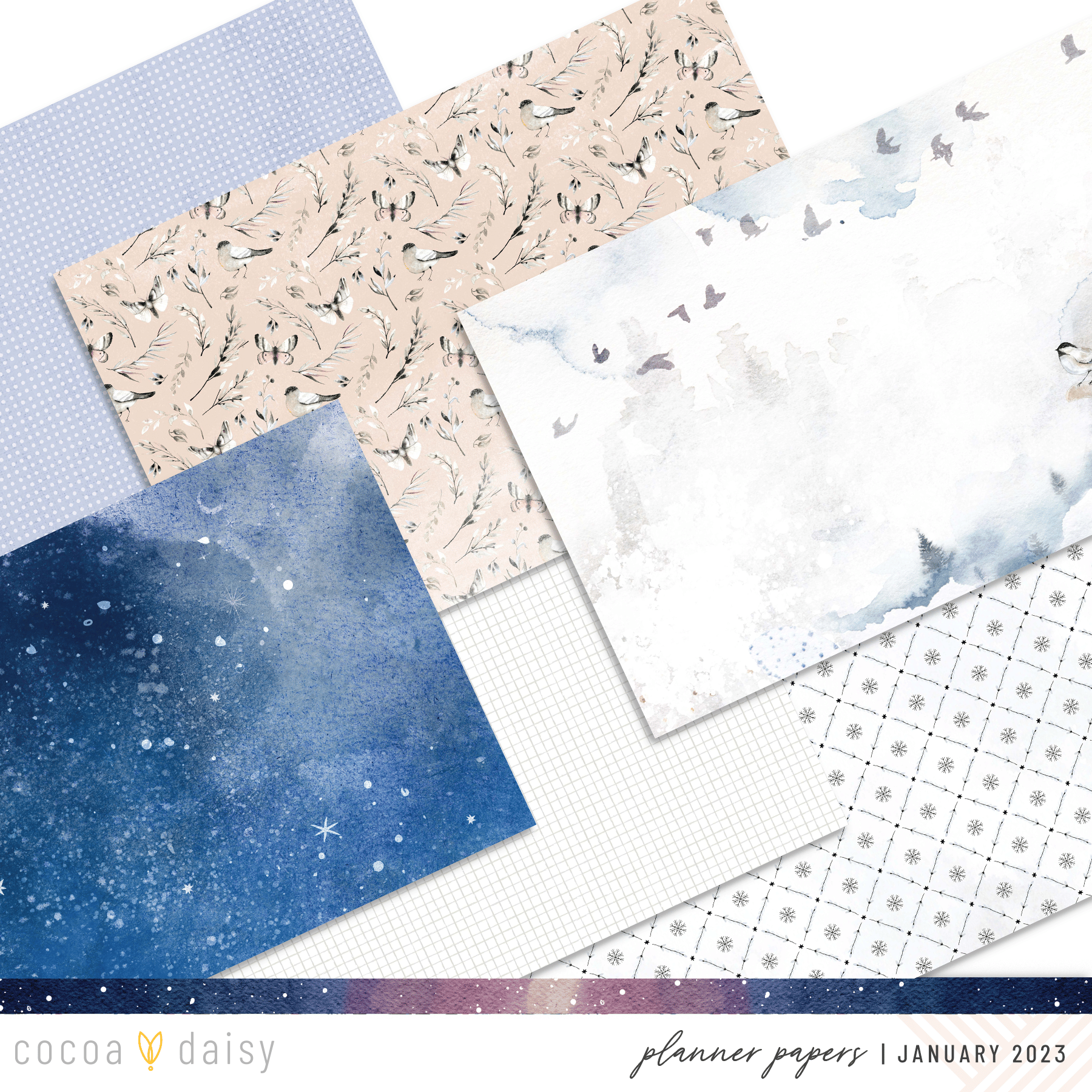 Nordic Skies Extra Papers from Planner Kits January 2023